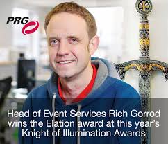 PRG UK would like to congratulate our Head of Event Services, @Rich Gorrod  for being awarded the lifetime achievement Elation Award for Contribution  to Television Lighting at this year's Knight of Illumination