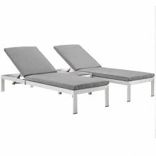 3 Piece Silver Aluminum Patio Chaise Table Set Grey Cushions Outdoor Patio Chaise Lounge Patio Chaise Lounge Patio Chaise