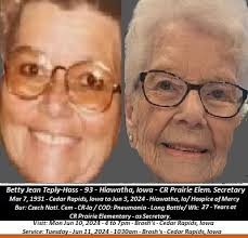Passing of Betty Jean Teply-Hass, Former Secretary at CR Prairie Elementary  School