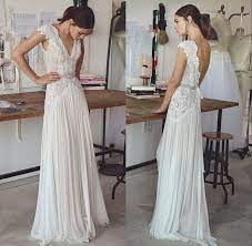 Discount Boho Wedding Dresses 2020 Bohemian Wedding Gowns With Cap Sleeves V Neck Open Back Pleated Skirt Elegant A Line Bridal Gowns Design Your Own Wedding Dr Beach Wedding Dresses Backless