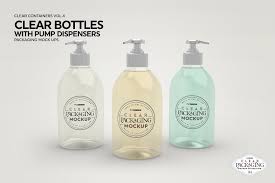 Clear Bottles Pump Dispensers Mockup Bottle Clear Container Packaging Mockup