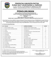 Lulusan sma smk d3 s1 semua jurusan lowongan bank bumn cpns terlengkap dan terupdate dari lowongan kerja direktorat kgm kementerian ppn/bappenas. Lowongan Kerja Rsud Dr Darsono Pacitan