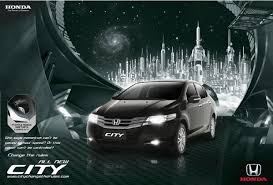 this is an advertising of honda civic the new style car is on the center of the poster and diamond building is the background we honda city honda new honda