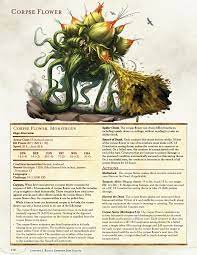The corpse flower is a horrible ambulatory plant that scavenges the remains of the dead and occasionally belches the corpse flower's intelligence is just barely within the range of sentience. D D 5e Monster Talents Ii Is Now Available At The Dm S Guild En World Dungeons Dragons Tabletop Roleplaying Games