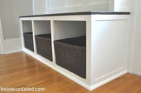 How To Build An Entry Bench With Cubbies And Baskets For Storage And Organization Entryway Bench Storage Storage Bench Seating Storage Bench With Baskets This version has storage bins underneath the bench, hooks to hang up coats, and backpacks on top.