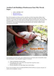 Doc Analisa Usah Budidaya Pembesaran Ikan Nila Merah Super Bullet Suka Artikel Ini Mohamad Elkamali Academia Edu