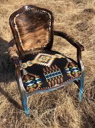Beautiful Cowhide And Pendleton Arm Chair With A Beautiful Turquoise Ombre Finish By Tlw Creating Design Ranch House Decor Cowhide Furniture Custom Cowhide