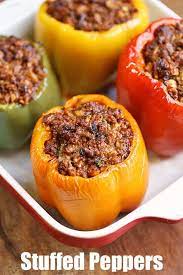 Flavorful Stuffed Bell Peppers Are Stuffed With A Mixture Of Seasoned Ground Beef And Cauliflower Rice Heal Stuffed Peppers Easy Stuffed Pepper Recipe Recipes