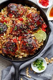 One Skillet Thai Chicken Thighs Noodles Cafe Delites Easy Skillet Chicken Recipes Cooking Dinner