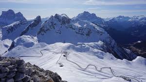 Serpentine road at passo giau, dolomites, italy. Skitour Ra Gusela