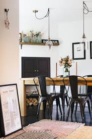 Wooden Farmhouse Table And Tolix Chairs With Pendant Lighting Boho Industri Dining Room Industrial Farmhouse Dining Rooms Decor Living Room Decor Inspiration