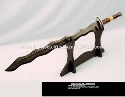 Black leather wrapped handle with brass three bar hilt and guard. Hand Made Damascus Steel Samurai Sword Buy Sword Samurai Sword Damascus Steel Sword Product On Alibaba Com