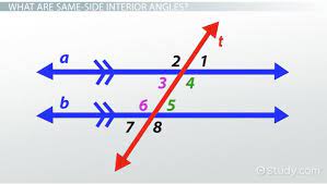 Same side interior angles are two angles that are on the same side of the transversal and on the interior of (between) the two lines. Same Side Interior Angles Definition Theorem Video Lesson Transcript Study Com