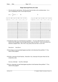 The slope of a line containing two points, (x1, y1) and (x2, y2), is given by the following formula (a line's slope is often represented by the letter m): Slope Intercept Form Of A Line Worksheet Printable Pdf Download