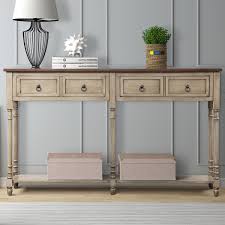 Tall Console Table With 2 Big Storage Drawers 58 X 11 X 34 Wood Buffet Sideboard Desk W Bottom Shelf Retro Tall Parsons Console Table Accent Table For E In 2020 Console