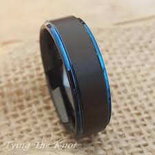 Tungsten Black And Blue Ring Tungsten Wedding Band Mens Black Tungsten Ring Tungsten Band Tungsten Ring Mens 8mm Stepped Edge Personalized Wedding Band In 2020 Rings For Men Tungsten Wedding Bands Cool Wedding Rings