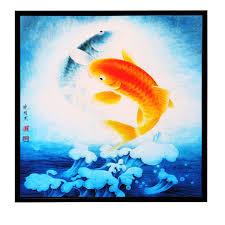 Living room 100 birds painting feng shui. Inkwash Pictures Of 2 Lucky Feng Shui Carp Koi Fish Painting Oriental Gifts Wood Framed Wall Art Painting For Home Decoration Living Room Office Decor 13 X13 Buy Online In Aruba At Aruba Desertcart Com