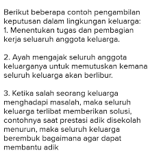 Sebutkan 3 Contoh Pengambilan Keputusan Bersama Dlm Lingkungan Keluarga Brainly Co Id