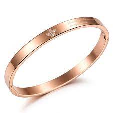 Women Cuff Bangle Bracelet 316l Stainless Steel Rose Gold Cross Bright Brilliant Cubic Zirconia Ladies Bangles Beautiful Jewelry Ring Rose Gold Bangle Bracelet