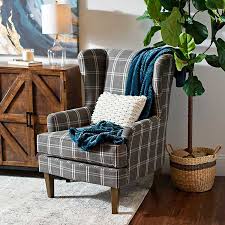 charcoal plaid wingback chair with