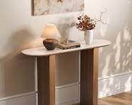 Mesa de console oval vintage de travertino sintético de 47"｜Homary