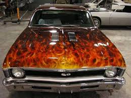 Chevy Nova With Brilliant Flame Painted Hood Www Batsbirdsyard Com Bat Houses Chevy Nova Chevy Muscle Cars Classic Cars Muscle