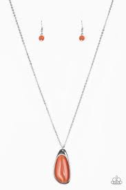 Paparazzi Magically Modern Orange Moonstone Silver Frame Necklace