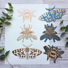 Gold Insect Print Botanical Print Specimens Animal Print Linocut Prints Linocut Printmaking Woodcuts Prints