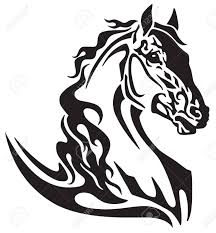 Black And White Mustang Logo Clipart Horse Head Tribal Tattoo Logo Icon Flaming Mustang Black Horse Tattoo Design Tribal Tattoos Horse Silhouette