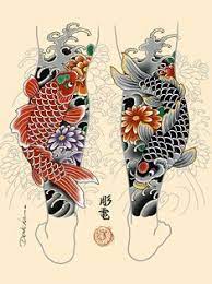Kois And Flowers Calf Dragon Koi Tattoo Design Japanese Tattoo Art Japanese Tattoo Designs