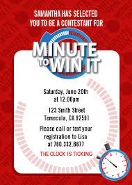 Please send me the free minute to win it invitation. Minute To Win It Inspired Birthday Party Invitations Teenage Birthday Party Minute To Win It Birthday Party Invitations