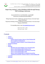 Creative activity requires creative and innovative thinking, a different view on what is happening around us. Pdf Improving Students Critical Thinking Skills Through Remap Nht In Biology Classroom