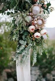 Hanging Floral Arrangement With Australian Natives Protea Bouquet Wedding Cheap Wedding Flowers Protea Wedding