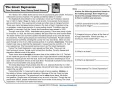4pages (pdf) discuss this script fairy land jubilee by cindy l. The Great Depression 4th Grade Reading Comprehension Worksheet