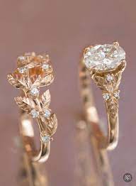This Nature Inspired Bridal Set Is Hard To Beat Designed In Rose Gold It Uses Really Clean Cont Wedding Ring Sets Wedding Rings Unique Diamond Wedding Bands