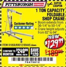 Save 37% on 13 hp (420cc) ohv horizontal shaft gas engine epa. Harbor Freight 2 Ton Engine Hoist Coupon Harbor Freight Coupon Hoist With A Coupon You Get One Of These Hoists For A Very Good Price