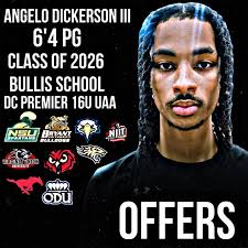 Angelo Dickerson III 6'4 176lb PG Bullis School (Potomac, MD) 3.3 GPA  Offers: Old Dominion, Bryant, New Jersey Institute Technical, Virginia  Union, Norfolk State, Temple, Towson, SMU, Morehead State Angelo Dickerson  III