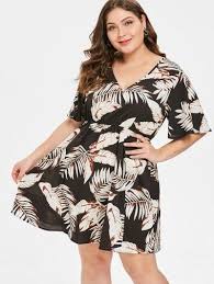 Zaful Plus Size Leaf Print Casual Dress Use Plus Size Dresses For Work Party Club Gra Printed Casual Dresses Casual Dresses Plus Size Dress Clothes For Women