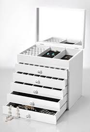 White Wooden Jewellery Box With 5 Draws Wooden Jewelry Boxes Necklace Storage Organizer Jewelry Display Box