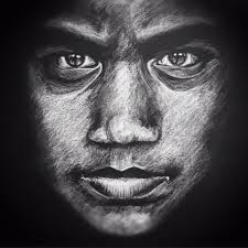 Black And White Portrait Painting Artists Upside Down Drawn Portrait White Charcoal On Black Paper Black Paper Black Paper Drawing Dark Portrait