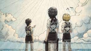Download and use 100,000+ beach wallpaper stock photos for free. Attack On Titan Back View Armin Arlert Eren Yeager Mikasa Ackerman Standing On Beach With Background Of Sky And Clouds Hd Anime Wallpapers Hd Wallpapers Id 39281