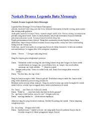 Dia adalah gadis desa yang cantik jelita tetapi dia. Naskah Drama Legenda Batu Menangis