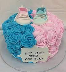 Buttercream Rosettes With Fondant Shoes Gender Reveal Cake Baby Reveal Cakes Gender Reveal Cake Gender Reveal Dessert