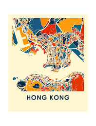Hong Kong Carte Estampe Affiche Carte Polychrome Etsy City Map Art City Map Poster Hong Kong Map