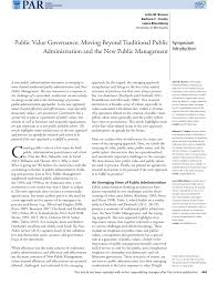 Pdf Public Value Governance Moving Beyond Traditional Public Administration And The New Public Management
