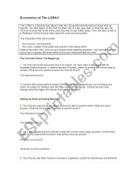 English Worksheets Economics Of The Lorax