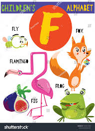 Letter F Cute Children S Alphabet With Adorable Animals And Other Things Poster For Kids Learning English Voc Childrens Alphabet Animal Posters Cartoons Vector