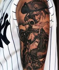 Black ink pirate ship tattoo on man left shoulder. 100 Black White Pirate Movie Arm Tattoo Design Png Jpg 2021