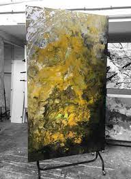 55% off, free s & h! Mustard Yellow And Grey Abstract Art Featuring Hints Of Lime Green And Black