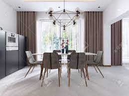 Interested in creating a contemporary dining room design? Dining Room In Contemporary Style With Modern Chairs And A Table Stock Photo Picture And Royalty Free Image Image 113306209